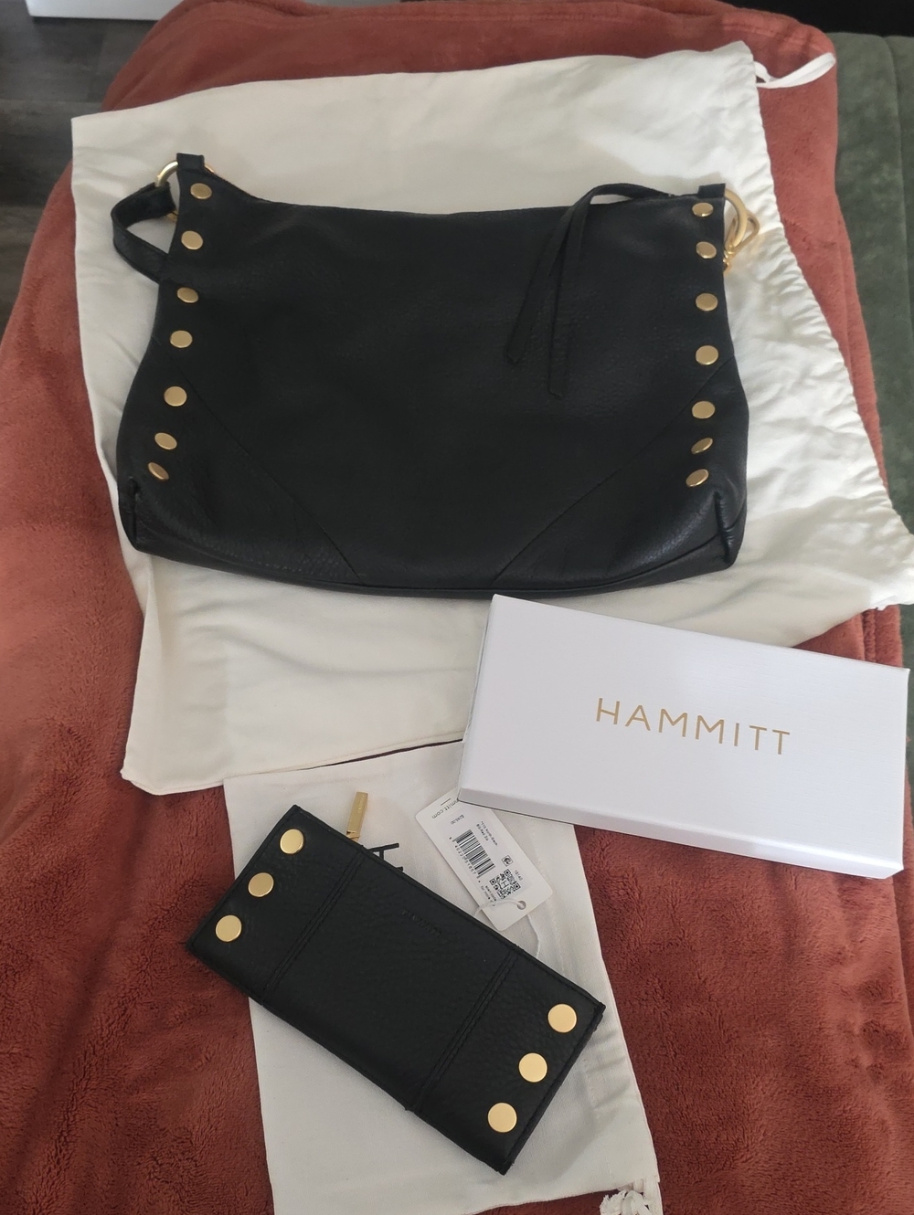 Hammitt Black Large & Wallet Leather & Key Holder with Gold Studs